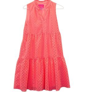Lilly Pulitzer Embroidered Eyelet Novella Mini Medallion Swing Dress Coral XS